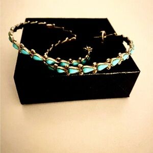 Chaco Canyon  2 " Sterling Silver Turquoise Earrings